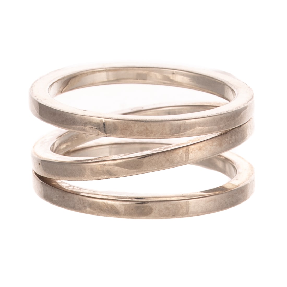 A Triple Row Wave Band in Sterling Silver: Sterling silver square wire triple row wave band by Betty Cooke (1924 - 2024), Baltimore, MD with high polish finish, 1/2 in. W, signed, sz 7.25, 7.2 grams Provenance: From the Estate of Betty Cooke,