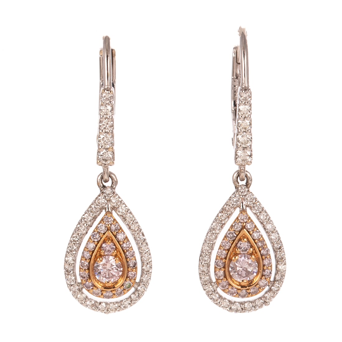 A Pair of Pink & White Diamond Drop Earrings in 18K (1 of 3)