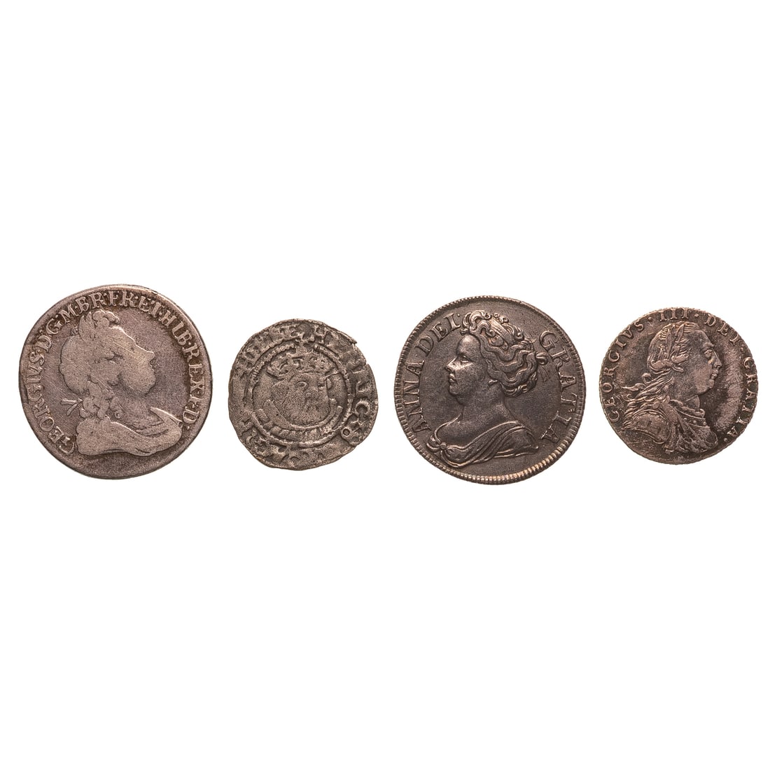 Four Silver Coins from 4English Monarchs 1544-1787 (1 of 3)