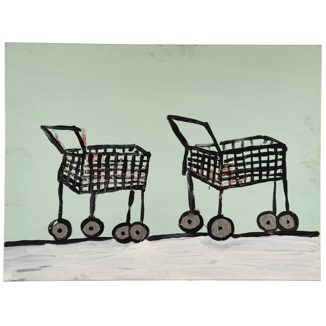 K. "Parade," mixed media: (American, 20th century) Mixed media on masonite, inscribed "For Richard, I love you very much. K-" on verso, 30 x 40 in., unframed Provenance: From the Estate of Dr. Richard Kalter, Professor, Maryla
