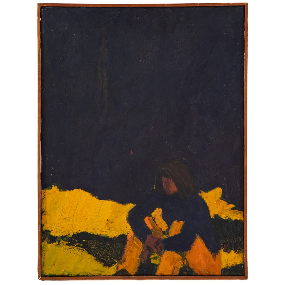 Eugene Leake. "Woman Seated," oil: (American, 1911-2005) Oil on canvas, 1967, signed and dated on verso, further identifying information on label on verso, sight size: 16 x 12 in., framed size: 16 1/2 x 12 1/2 in. Provenance: Acquired