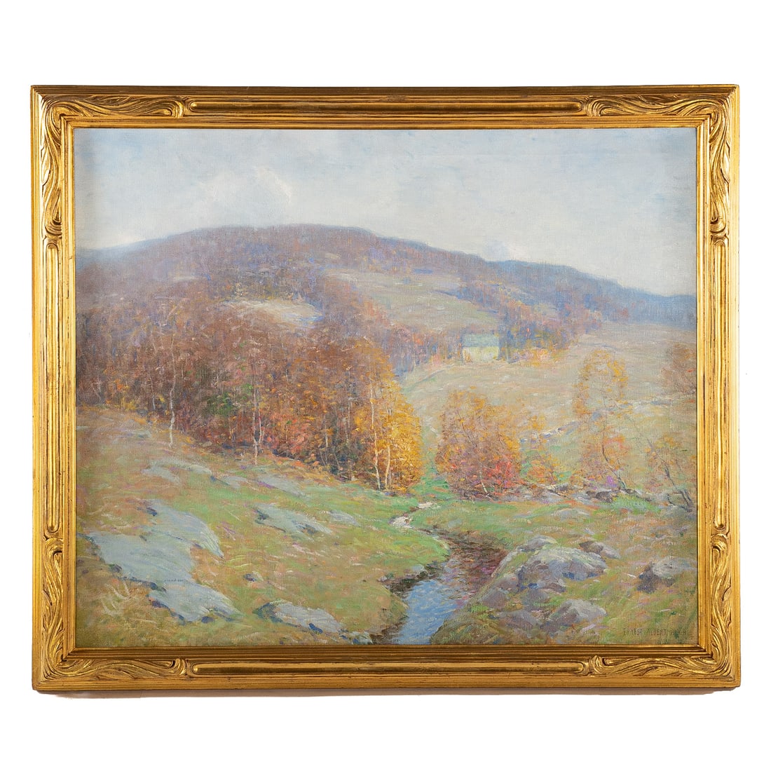 Ernest Albert. Mountain Landscape, oil: (American, 1857-1946) Oil on canvas, signed "Ernest Albert" lr, sight size: 29 1/2 x 36 in., framed size: 34 1/2 x 41 in. Provenance: Acquired GKS Bush Gallery, from the Estate of Phyllis Meyerhoff, B