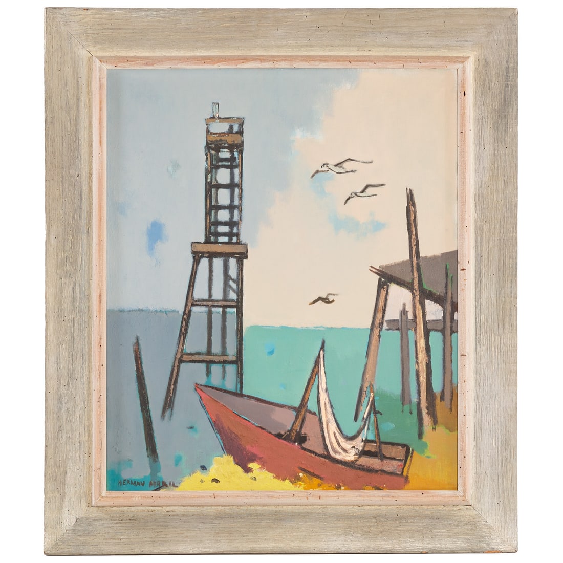 Herman Maril. "Near Truro," oil: (American, 1908-1986) Oil on canvas, signed "Herman Maril" ll, sight size: 29 1/2 x 24 1/2 in., framed size: 38 1/2 x 33 1/2 in. Provenance: From the Collection of the Pines Family, Baltimore, MD