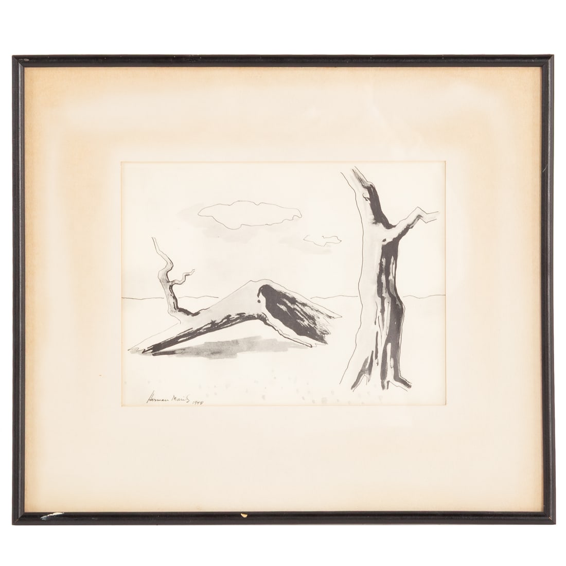 Herman Maril. Tree, pen & ink: (American, 1908-1986) Pen and ink on paper, 1948, signed "Herman Maril" ll, sight size: 7 1/2 x 9 3/4 in., framed size: 14 x 16 in. Provenance: Acquired from the artist, from the Collection of the Pin