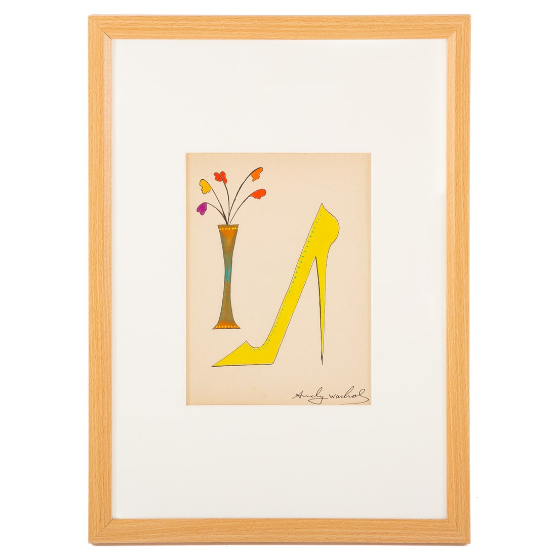 Manner of Andy Warhol. Shoe & Flower, gouache (1 of 4)