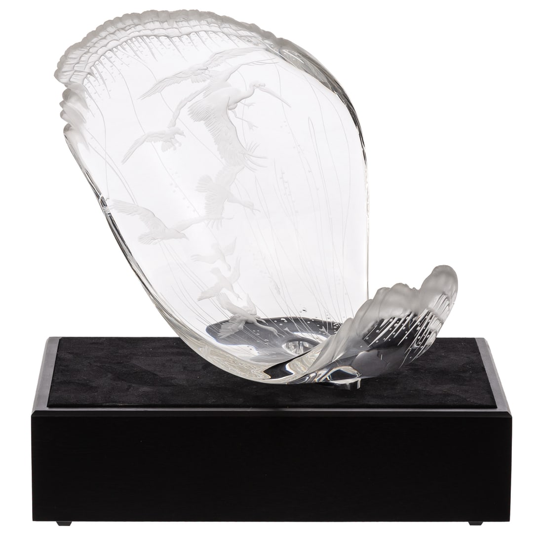 Steuben Crystal "Birds and Fishes": (1963) A large Steuben "Birds and Fishes" an interpretation of Robinson Jeffers' poem "Birds and Fishes," designed by Donald Pollard and engraving designed by Robert Vickrey, commissioned by Steuben G