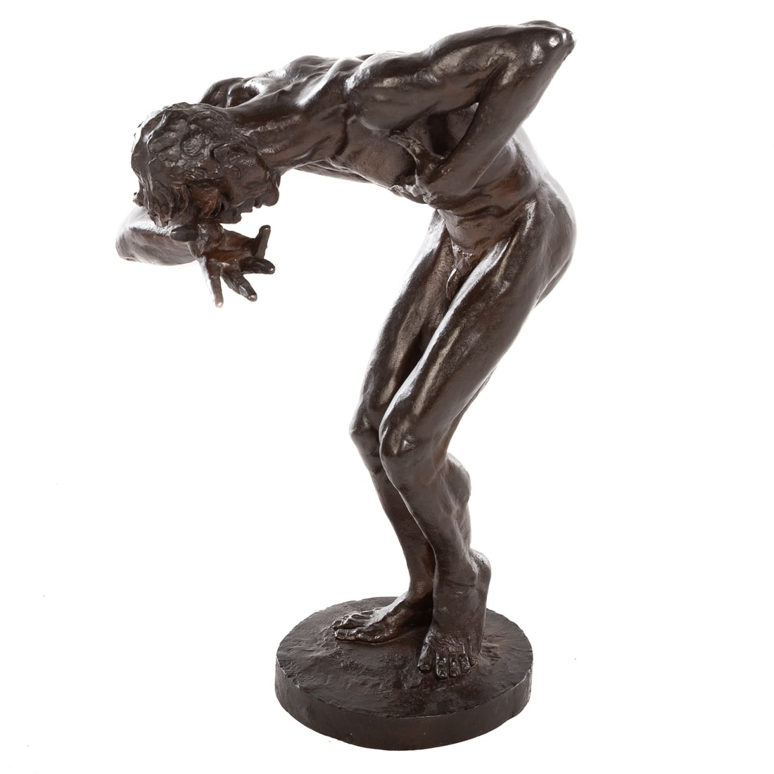 Barry Johnston. "Faust," bronze: (American, b.1941) A Barry Johnston bronze of a male nude, base signed "BARRY 75, 7/8," 20 in. H, approx. 7 3/4 in. W Provenance: From the Estate of Howard Cohen, Baltimore, MD. Purchased from the art
