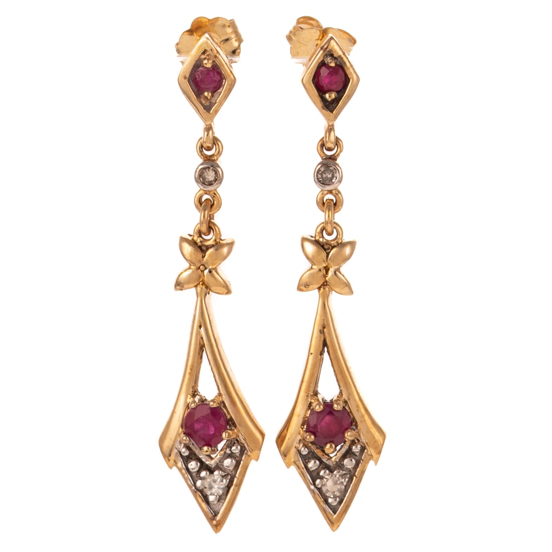 A Pair of Ruby & Diamond Dangles in 14K (1 of 5)