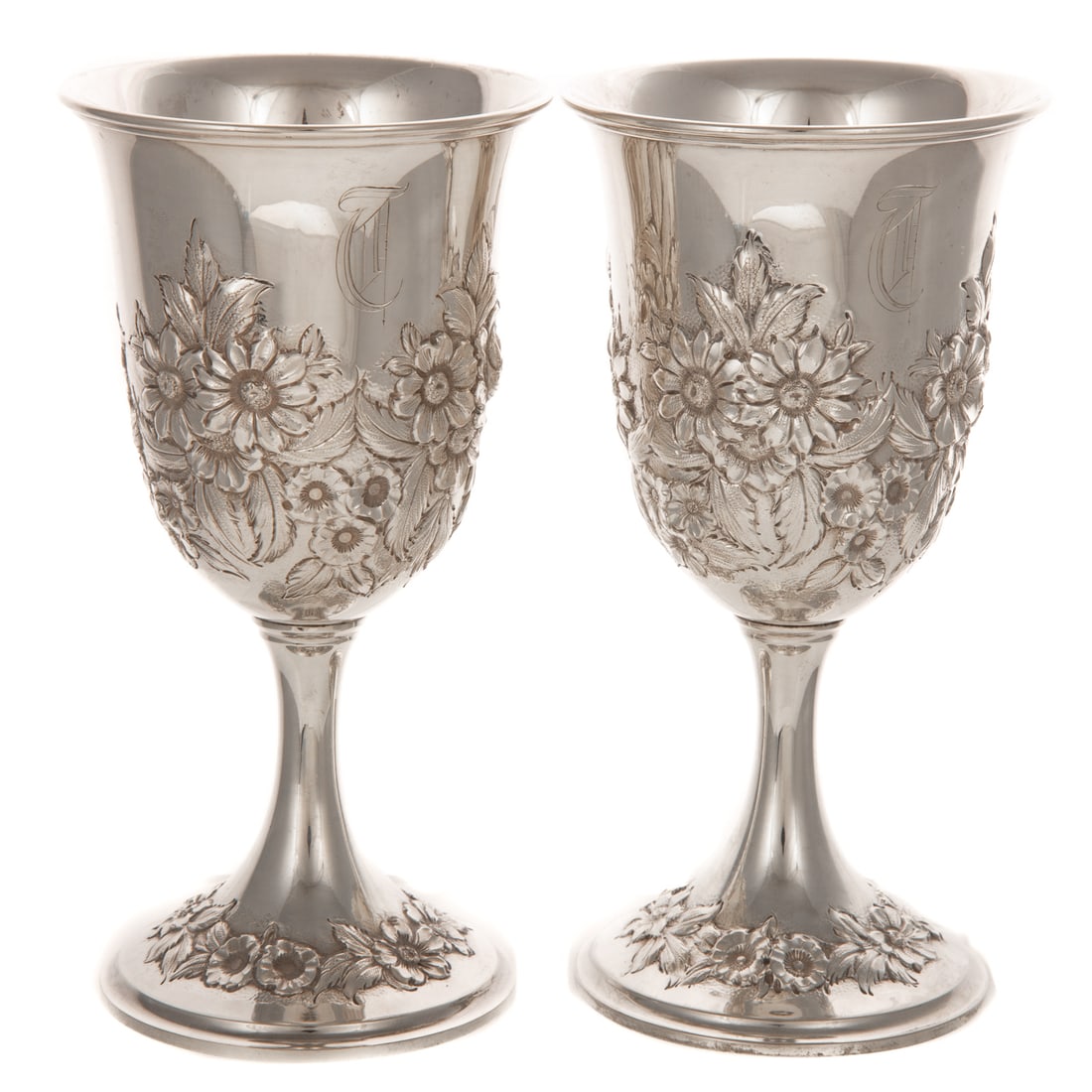 A Pair of S Kirk & Son Sterling Repousse Goblets (1 of 3)