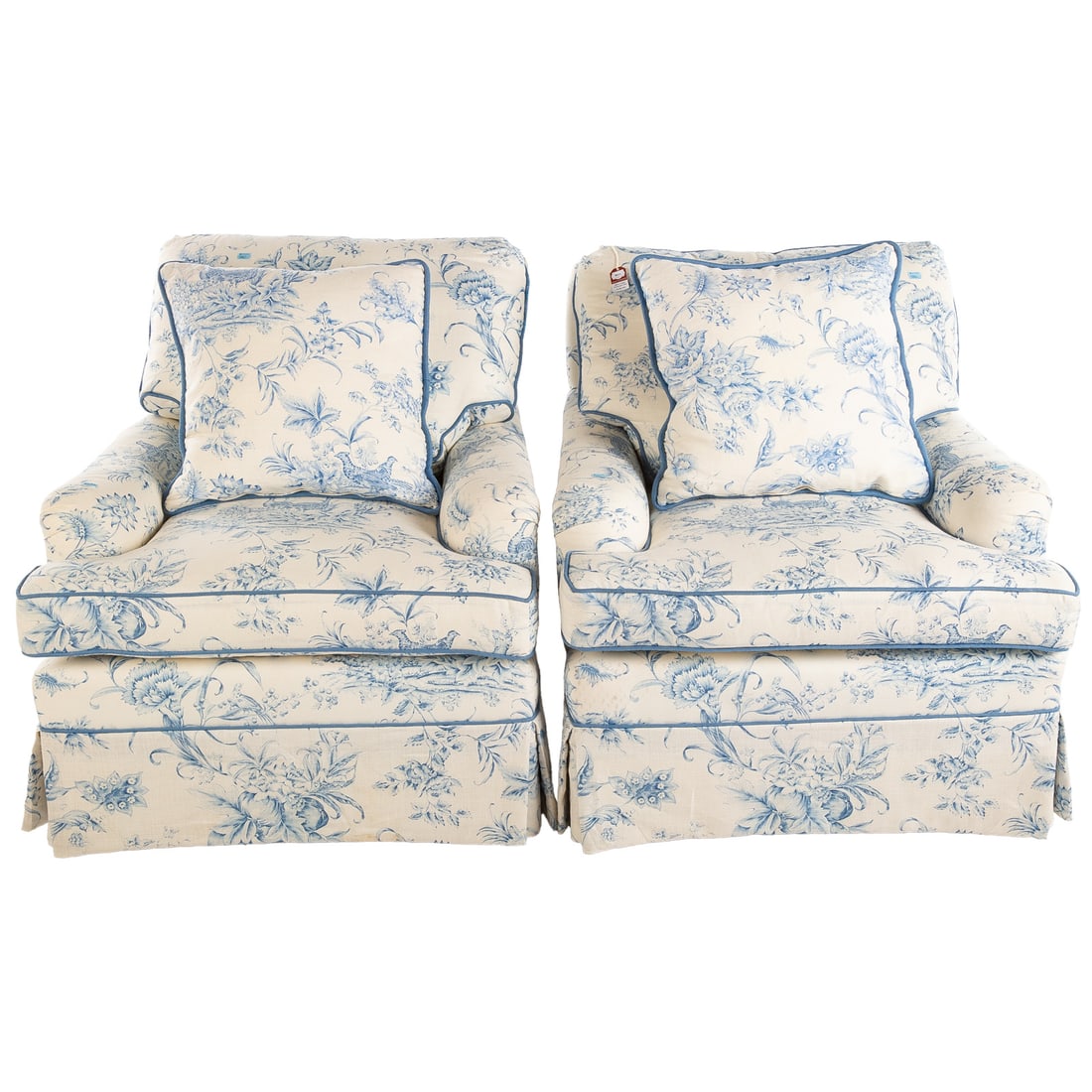 A Pair of Dapha Upholstered Occasional Armchairs: Fully upholstered frames, each: 33 1/2 in. H, 28 in. W, 34 in. D