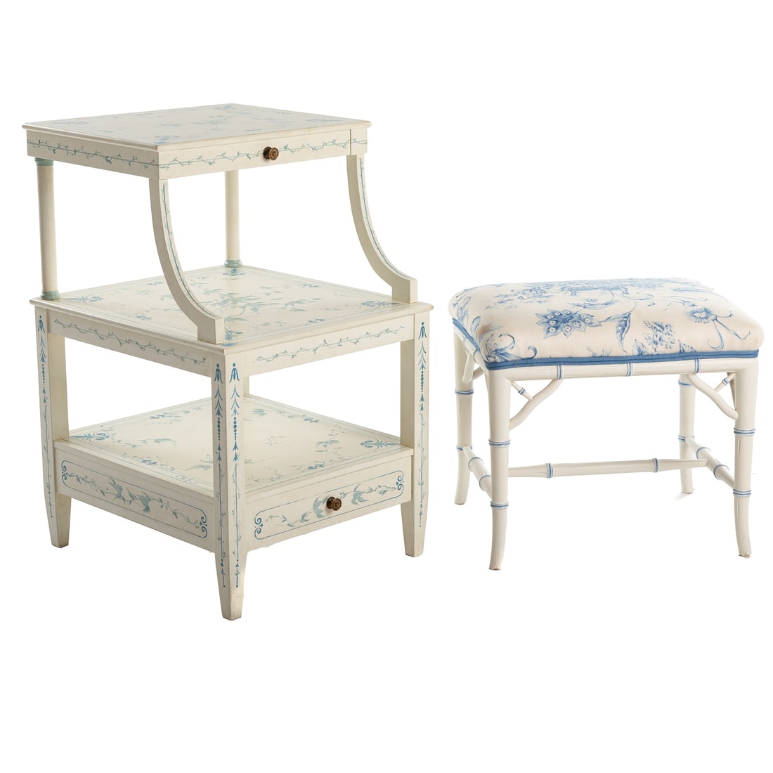 Painted Two Tier Side Table & Upholstered Seat (1 of 5)