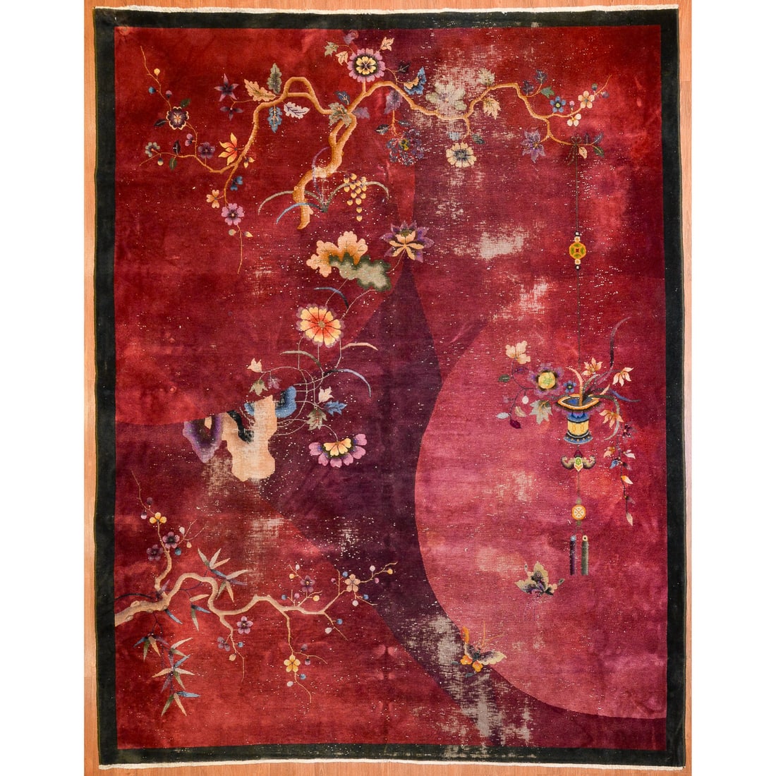 Semi-Antique Chinese Nichols Rug, China, 8.10 x 11.3: Second quarter, 20th century, hand-knotted, wool pile Provenance: From the Estate of Barbara Holdridge, Baltimore, MD