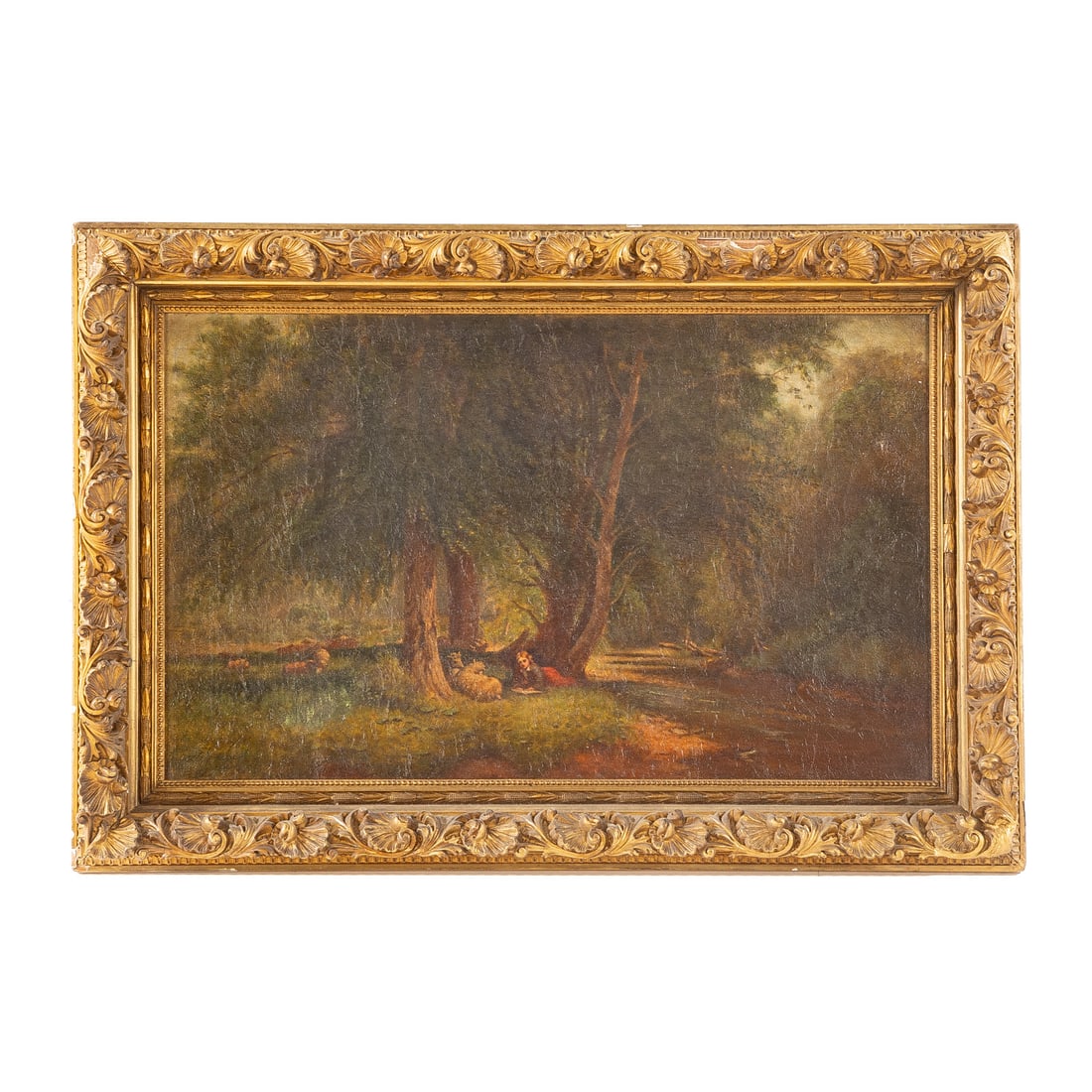 American School. Girl Reading in a Forest, oil: (Circa 1900) Oil on canvas, unsigned, 16 x 26 in., framed size: 21 3/4 x 32 in. Provenance: From a private Maryland collection