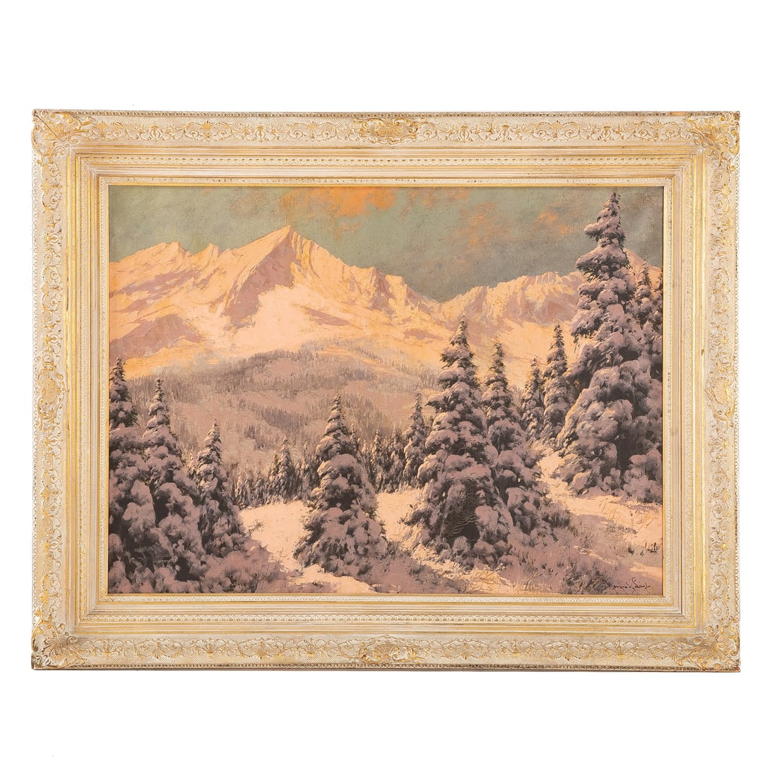 Laszlo Neogrady. Alpine Snowscape, oil: (Hungarian, 1896-1962) Oil on canvas, signed "Neogrady Laszlo" lr, sight size: 22 1/4 x 30 1/4 in., framed size: 30 1/2 x 38 1/2 in. Provenance: From the Estate of Anne Hopkins, Bel Air, MD, originall