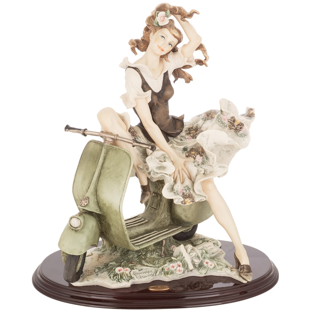 Giuseppe Armani. "Roman Holiday," porcelain figure: A Giuseppe Armani "Roman Holiday" porcelain figure, with Capodimonte mark, "1996 Florence," limited edition 34/3000, attached to wooden base, 16 1/2 in. H, approx. 16 in. W, approx. 11 in. D Provenanc