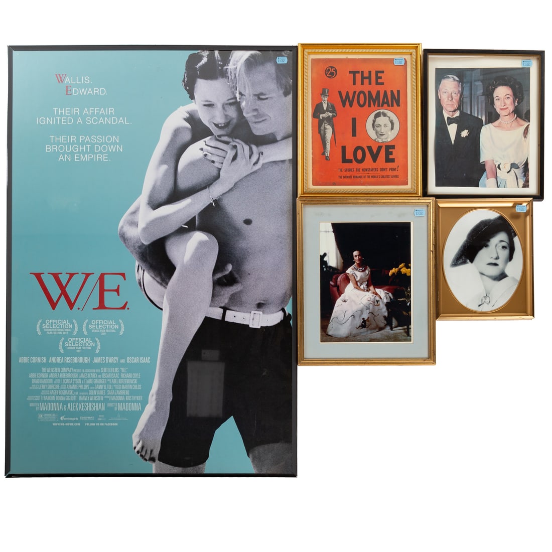 A Selection of Framed Windsor Memorabilia: Including a photograph of the Wallis Warfield as a young woman, in oval format, 11 x 9 in., as framed; the cover of an American popular publication, "The Woman I Love," circa 1937. A color photograph