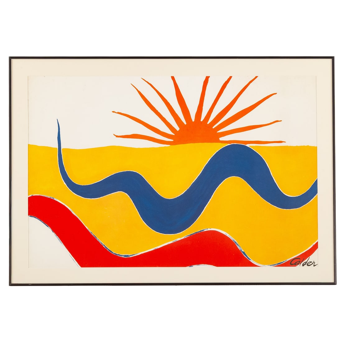 Alexander Calder. "Take Off for the Sun," lithograph: (American, 1898-1976) Lithograph in colors, signed in the plate "Calder" lr, sight size: 22 x 33 in., framed size: 26 1/2 x 37 3/4 in. Provenance: From a private collection, Washington, DC