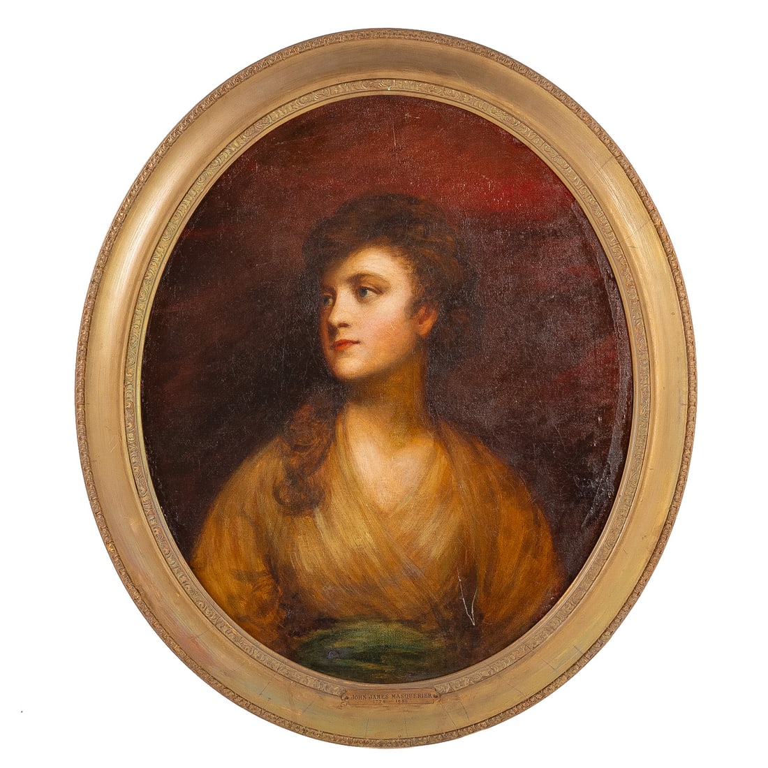 Attributed John J. Masquerier. Portrait of a Young Lady, oil (1 of 4)