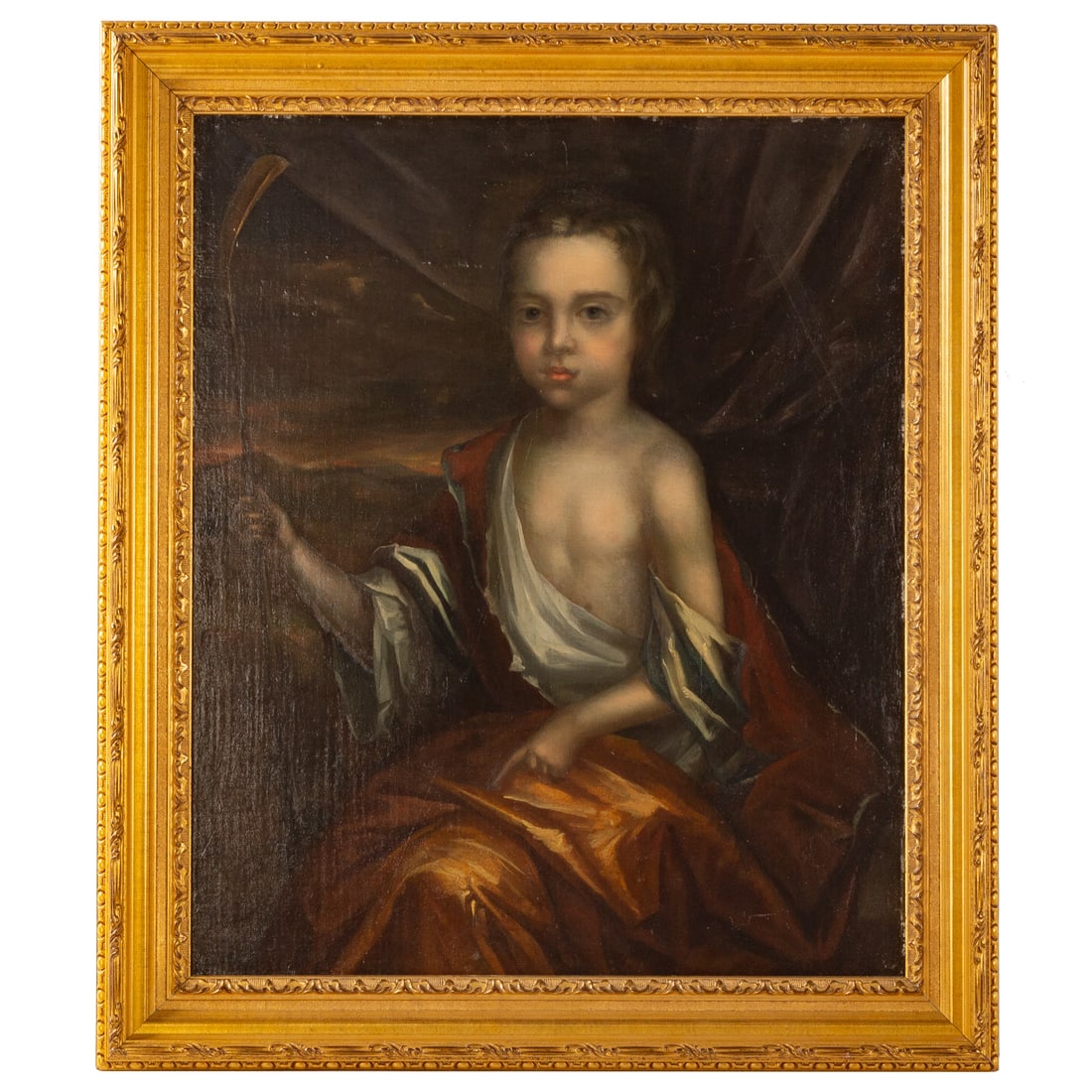 British School. Portrait of a Child, oil: (18th century) Oil on canvas, unsigned, 30 1/2 x 25 in., framed size: 36 x 30 3/4 in. Provenance: From a private collection, Baltimore, MD