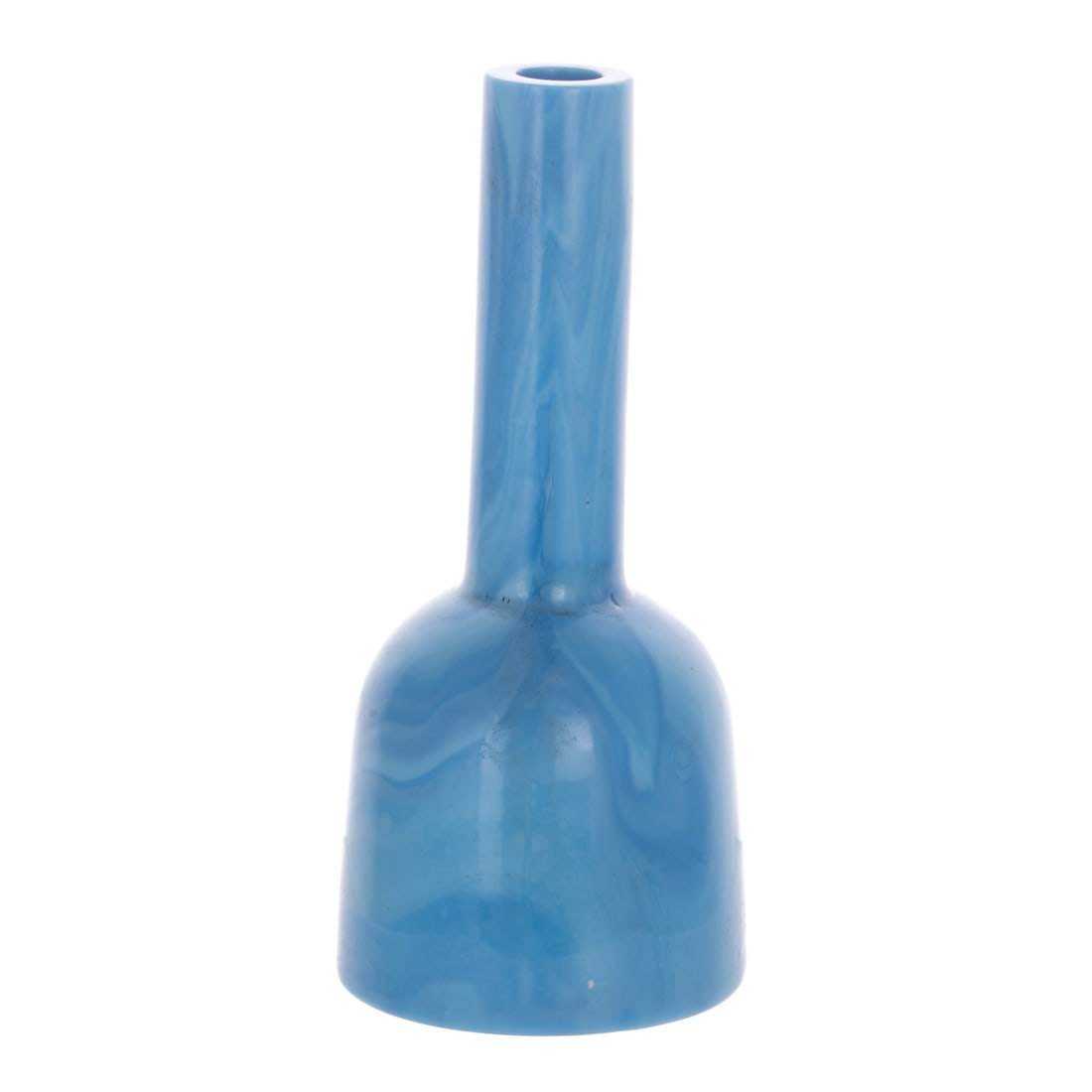 A Chinese Peking Glass Mallet Vase: A blue peking glass Chinese mallet-form vase, marked on bottom, 6 in. H, approx. 2 1/4 in. Diam.