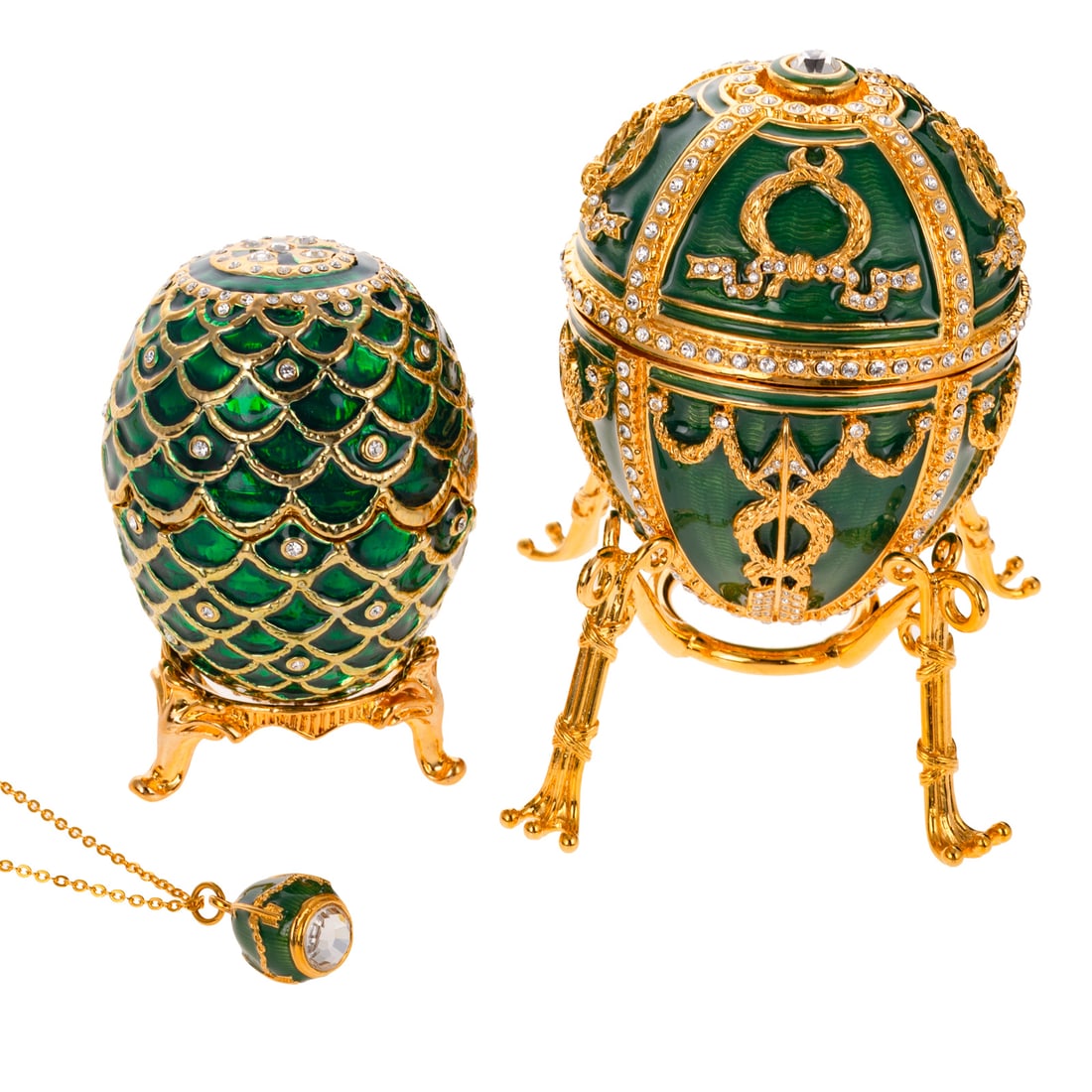 Faberge "Rosebud" Enamel Egg & Miniature Faberge Egg (1 of 6)