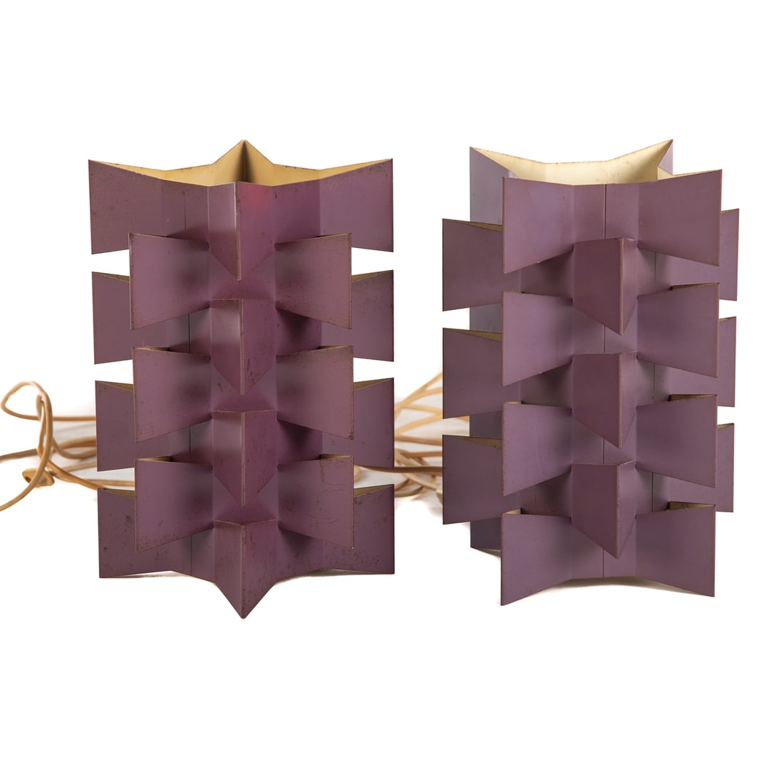 A Pair of Danish Lamps Attributed to Lyfa: A pair of purple 1960s Danish lamps attributed to Lyfa, approx. 12 in. H, 6 x 6 in.