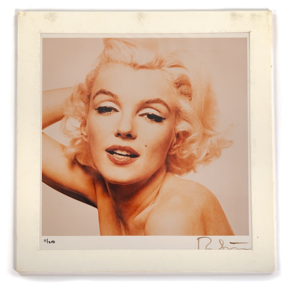 Bert Stern. "Feeling Good," photograph: An original color photograph of Marilyn Monroe from Bert Stern's "The Last Sitting" photo series, signed lr, mat size: 24 3/4 x 23 1/2 in.; image size: 18 3/4 x 18 3/4 in. Provenance: From the Estate