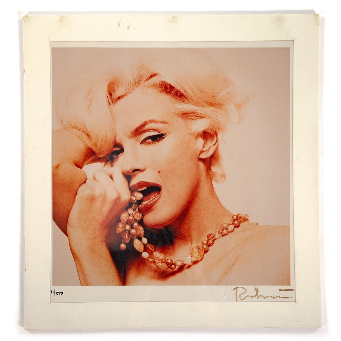 Bert Stern. "Aroused," photograph: An original color photograph of Marilyn Monroe from Bert Stern's "The Last Sitting" photo series, signed lr, mat size: 24 3/4 x 23 1/2 in., image size: 18 3/4 x 18 3/4 in. Provenance: From the Estate