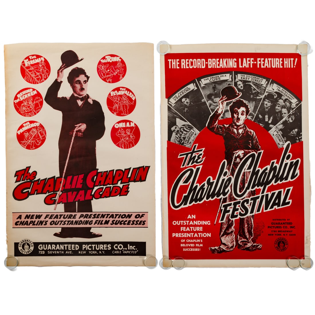 Charlie Chaplin, Two Vintage Posters: Comprising two canvas lined advertising posters for viewing events of Charlie Chaplin's self-directed films; including "The Charlie Chaplin Cavalcade," sheet size: 41 x 27 in.; and "The Charlie Chapli