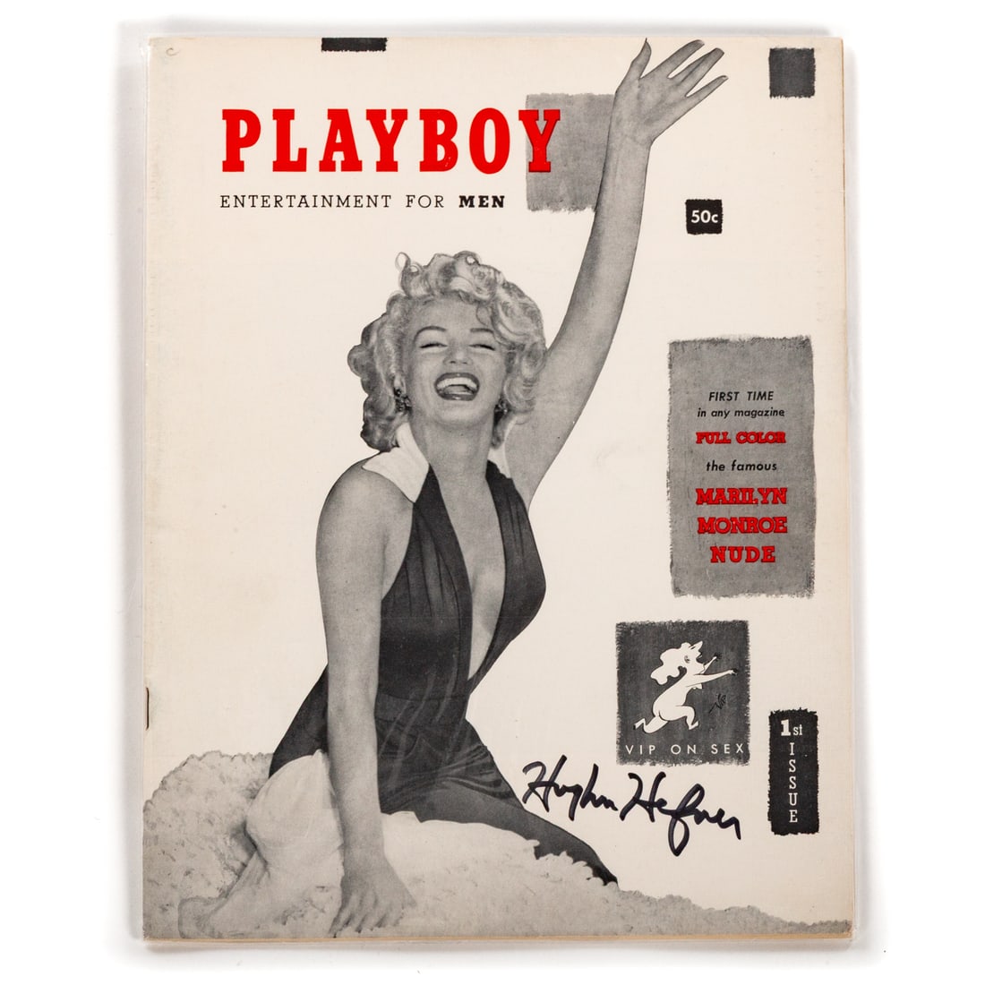 #1 Playboy Magazine, Autographed by Hugh Hefner: Published in Chicago, 1953, Marilyn Monroe cover, full magazine including famous Marilyn pin-up, with later signature in felt-tip on the lr of front cover, 11 x 8 1/2 in., overall Provenance: From the