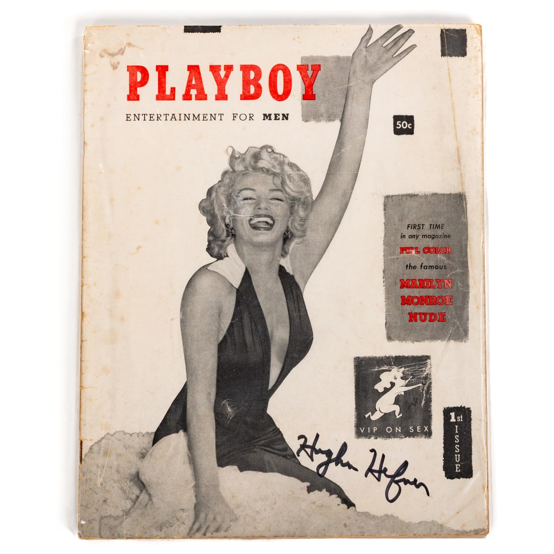 #1 Playboy Magazine, Autographed by Hugh Hefner: Published in Chicago, 1953, Marilyn Monroe cover, full magazine including famous Marilyn pin-up, with later signature in felt-tip on the lr of front cover, 11 x 8 1/2 in., overall Provenance: From the