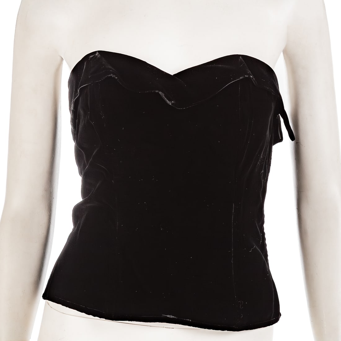 Marilyn Monroe's Velvet Bustier: Mid-20th century, black velvet bustier top, by Lord and Taylor, owned and worn by Marilyn Monroe. Includes certificate of authenticity and a letter from Eleanor "Bebe" Goddard Provenance: Purchased fr