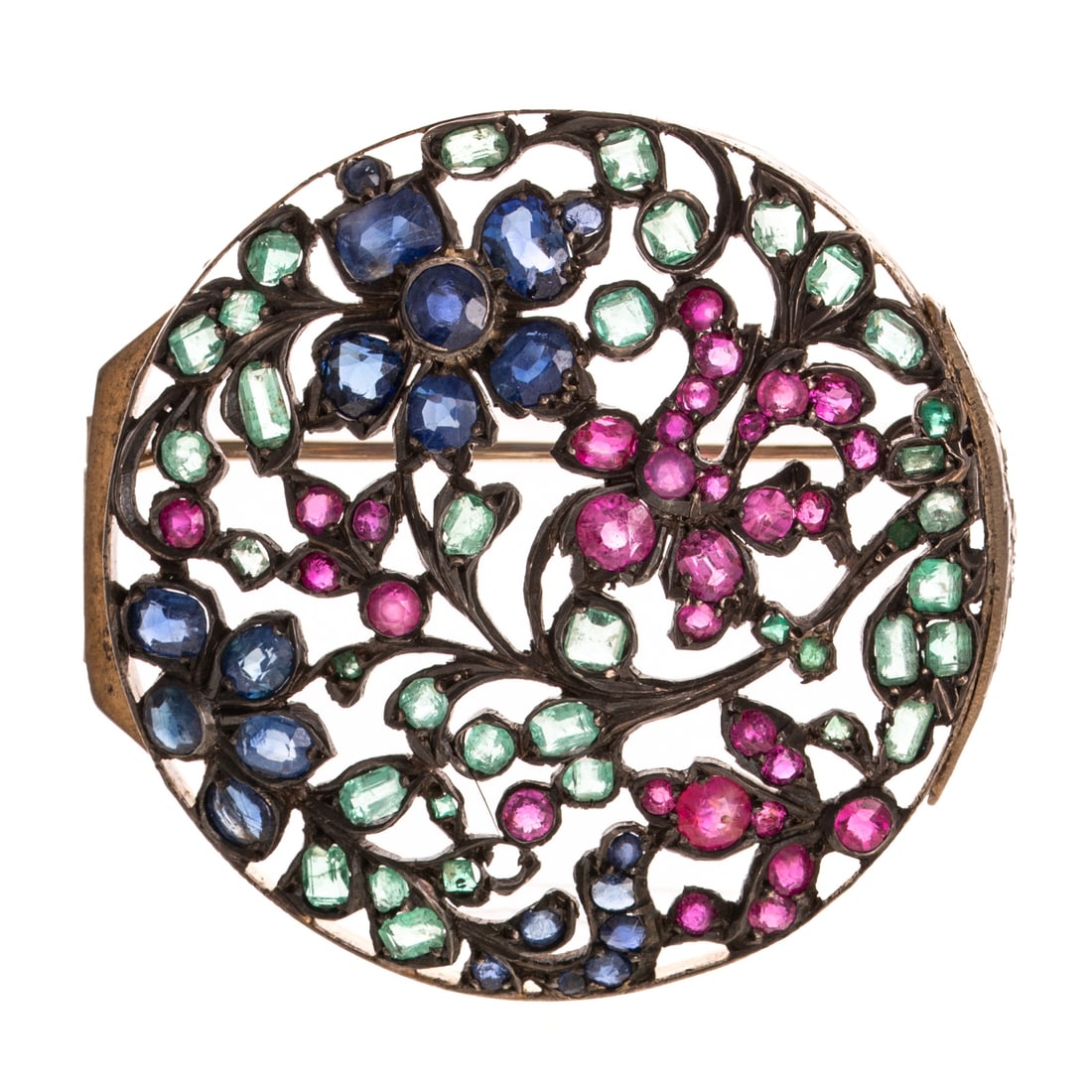 A Floral Ruby, Sapphire & Emerald Brooch (1 of 3)