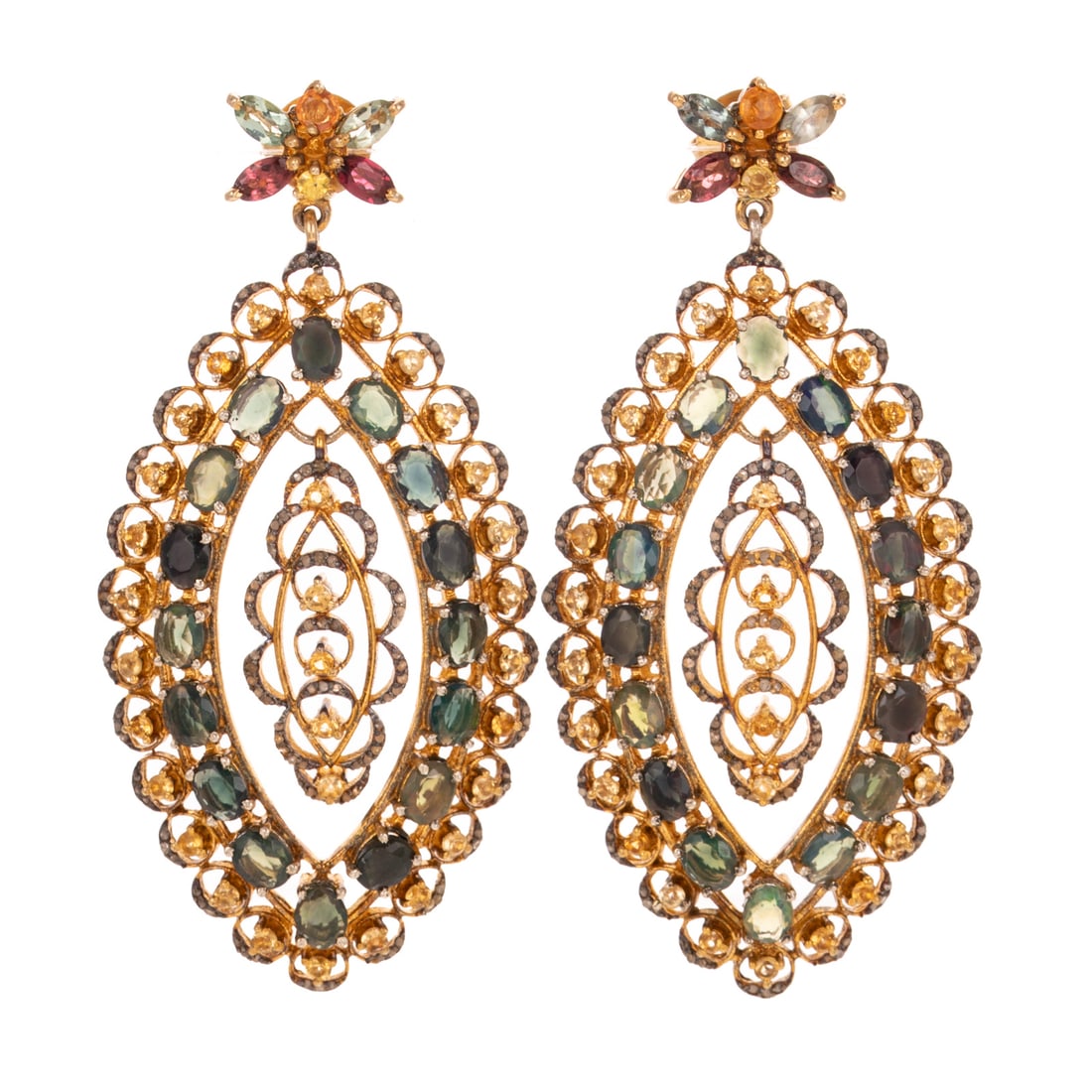 A Pair of Multi-Gemstone Dangle Earrings (1 of 3)