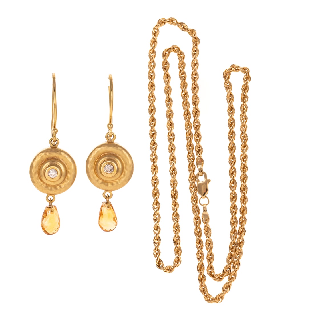 A Pair of Dangle Earrings & Chain in 14K (1 of 5)