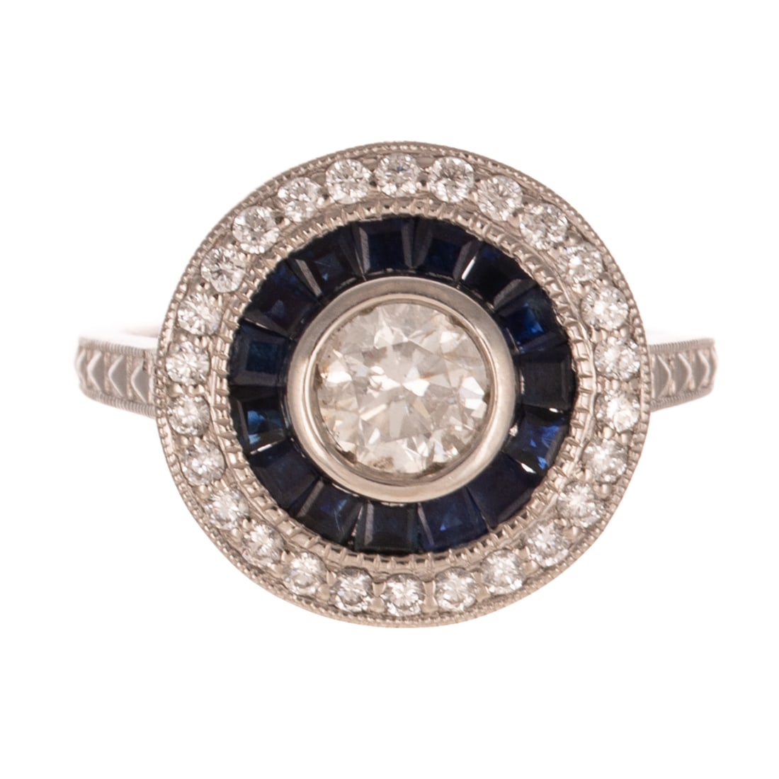 An Art Deco Style Diamond & Sapphire Ring in Platinum (1 of 6)