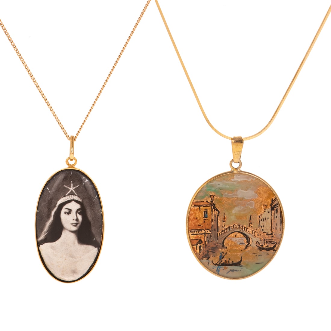 A Pair of Gold Chains & Pendants 18K & 14K (1 of 5)