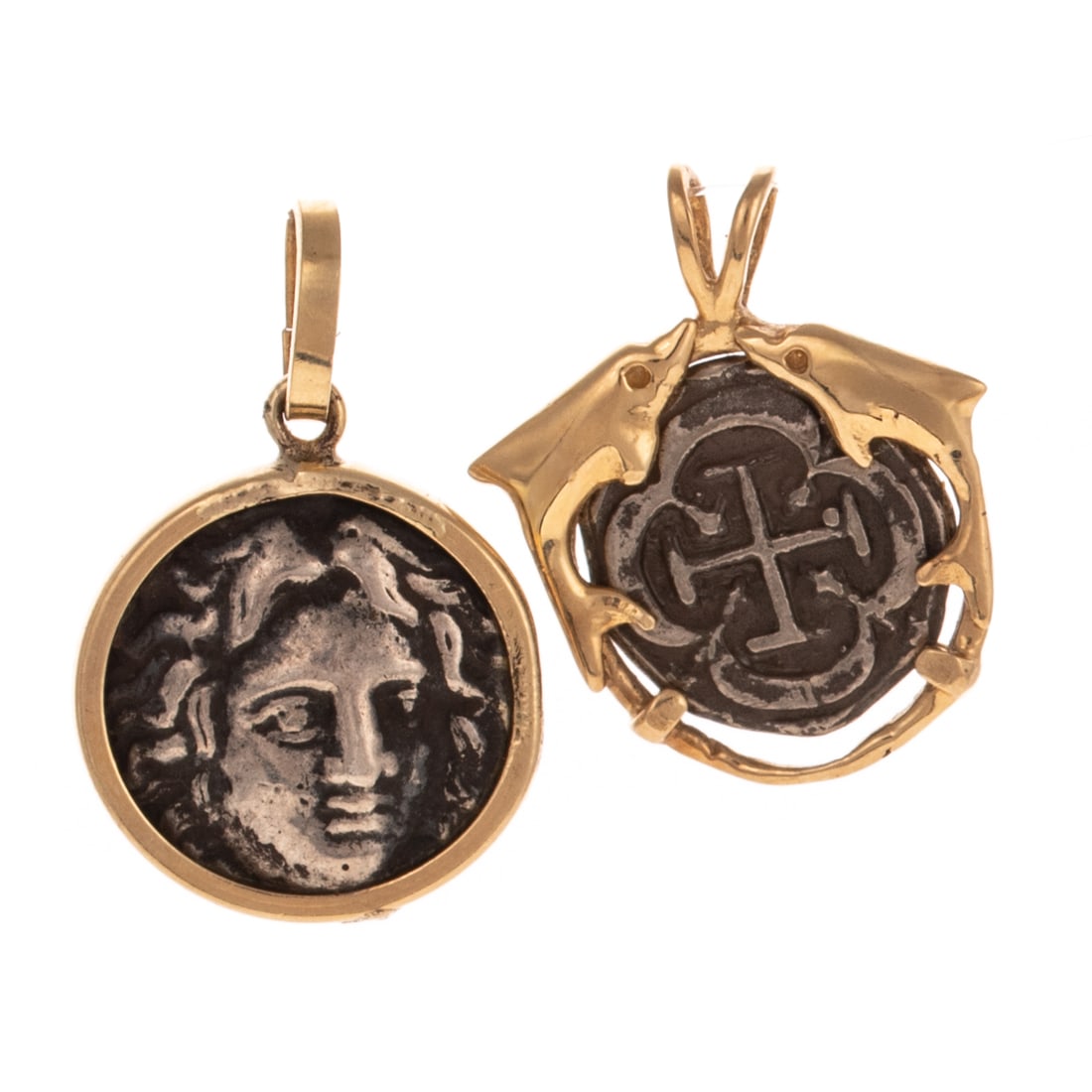 A Pair of Silver Coin Pendants in 14K (1 of 3)