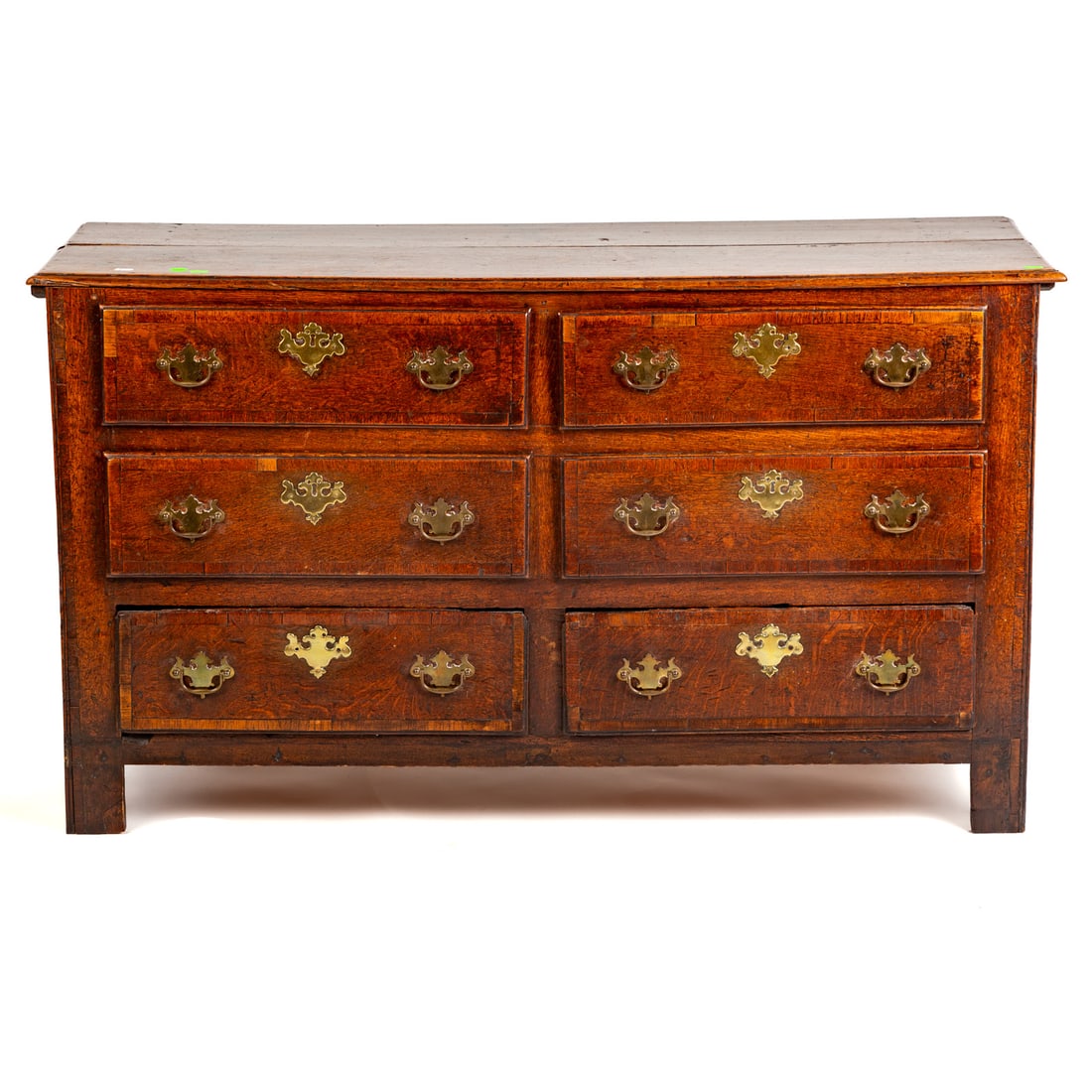 George III Provincial Oak Dresser: Molded top over six drawers, paneled sides on straight legs, 31 in. H, 54 1/2 in. W, 20 1/2 in. D