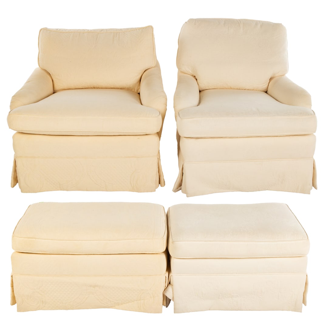 Two Upholstered Club Chairs with Ottomans (1 of 3)