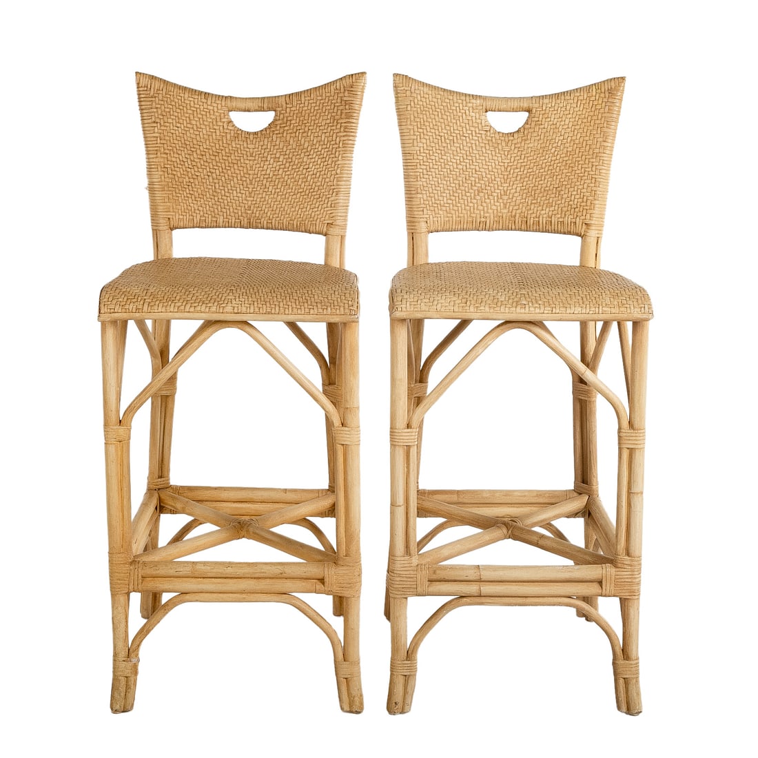 A Pair of Woven Rattan Painted Counter Stools (1 of 3)