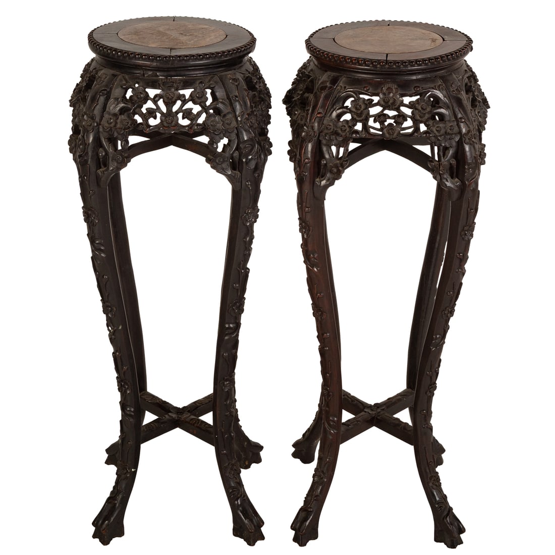 A Pair of Chinese Hardwood Marble Top Plant Stands (1 of 4)