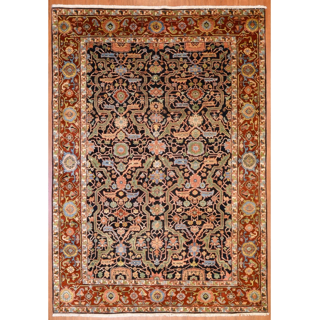 Indo Mahal Rug, India, 6.1 x 8.8: Modern, hand-knotted, wool pile
