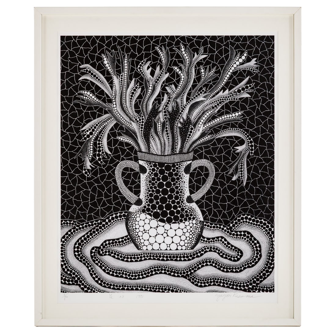 Yayoi Kusama. "Flowers AZ," screenprint: (Japanese, b. 1929) Screenprint in colors on Verin d'Arches, 1993, ed. 6/90, printed by Okab Tokuzo, Abe Publishing Ltd. 175, pencil signed "Yayoi Kusama" lr, image size: 28 1/2 x 23 3/4 in., framed s