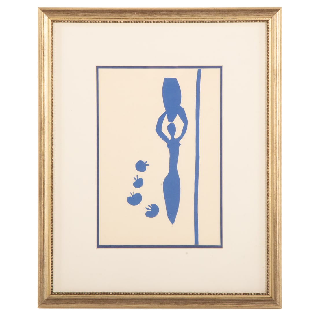 Henri Matisse. "Woman with Amphora and Pomegranates," lithograph: (French, 1869-1954) Lithograph in colors, unsigned, published in 1958 in a doubled edition of Verve Volume IX, 35 and 36, sight size: 12 3/4 x 8 3/4 in., framed size: 22 x 18 in. Provenance: From a pr