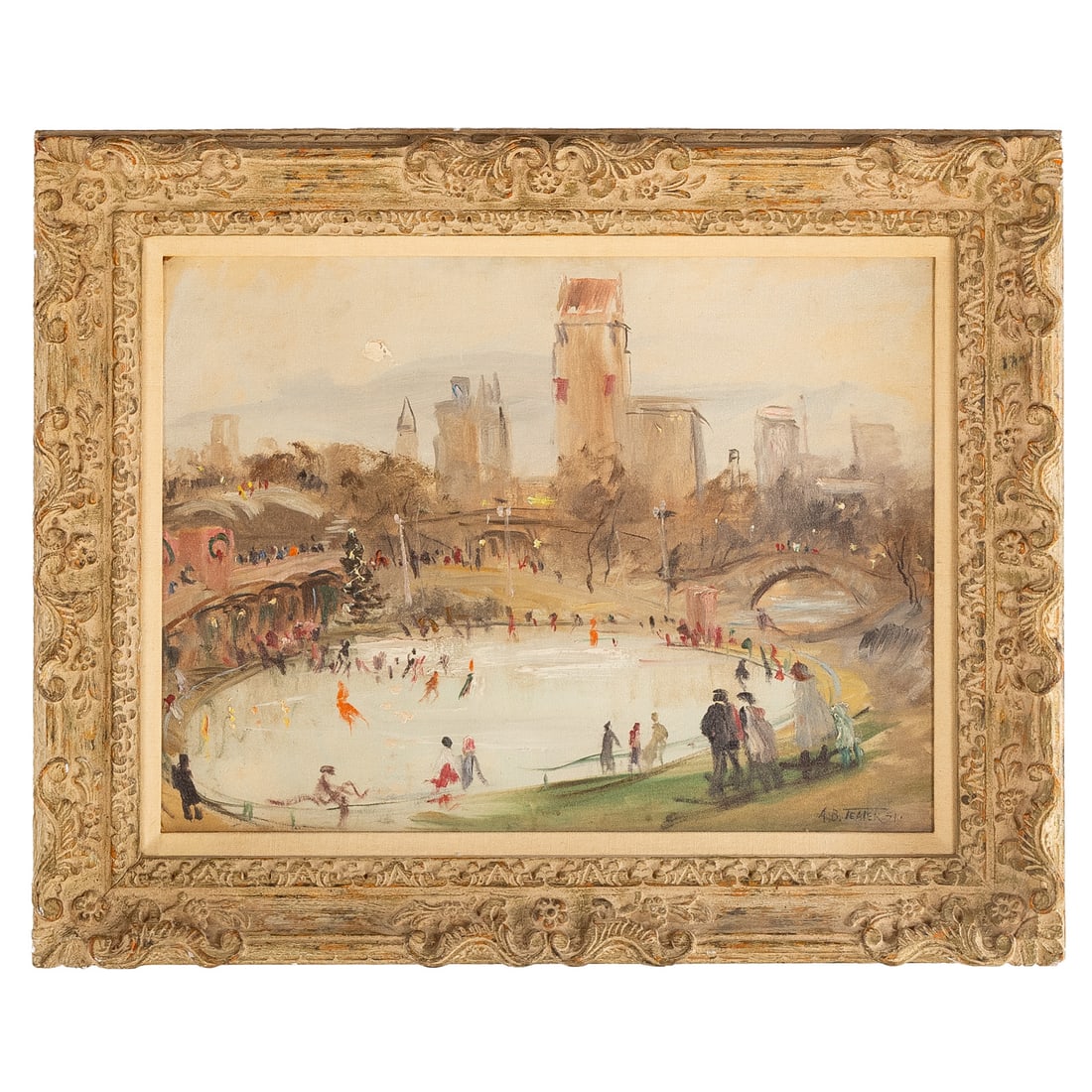 Archie Boyd Teater. Skating in New York City, oil (1 of 4)