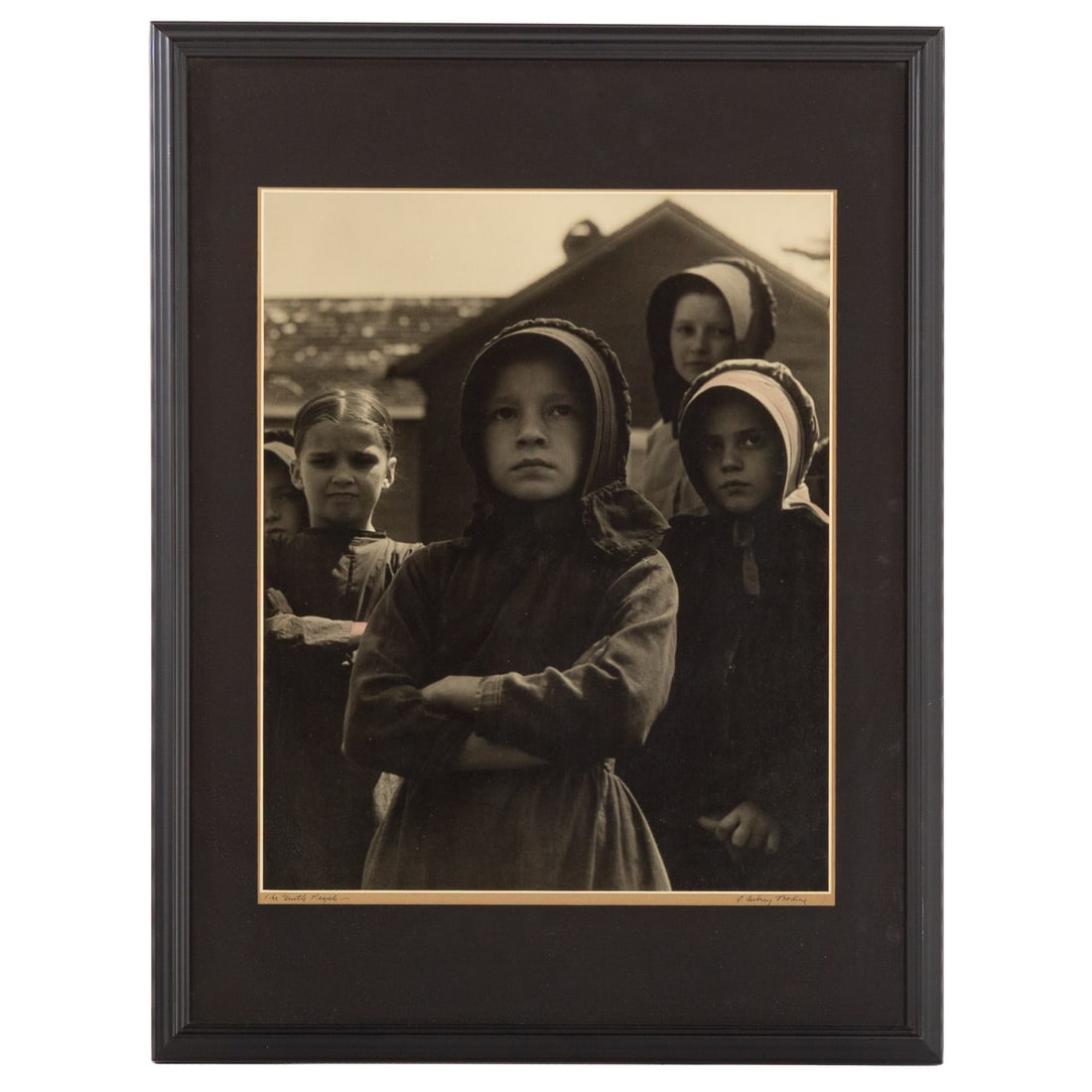 A. Aubrey Bodine. "The Gentle People - Amish," photograph: (American, 1906-1970) Gelatin silver print, ink signed "A. Aubrey Bodine" ll on matte, titled ll, pencil titled on verso, further identifying and exhibition information on verso, size of photograph: 1