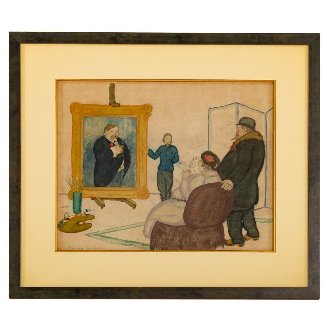 Pere Tornè Esquius. Viewing the Portrait, gouache (1 of 4)