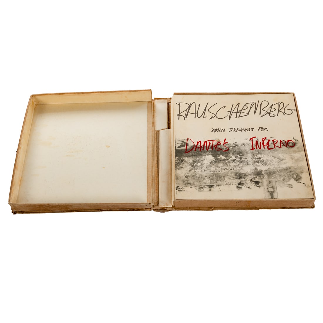 Robert Rauschenberg. "XXXIVV Drawings for Dante's," lithograph: (American, 1925-2008) Lithograph, limited edition 173/300, signed by the artist, containing the complete set of 34 facsimile prints in color, missing the signed lithograph originally included with thi