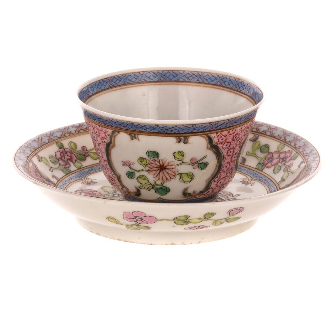 A Chinese Export Famille Rose Cup/Saucer